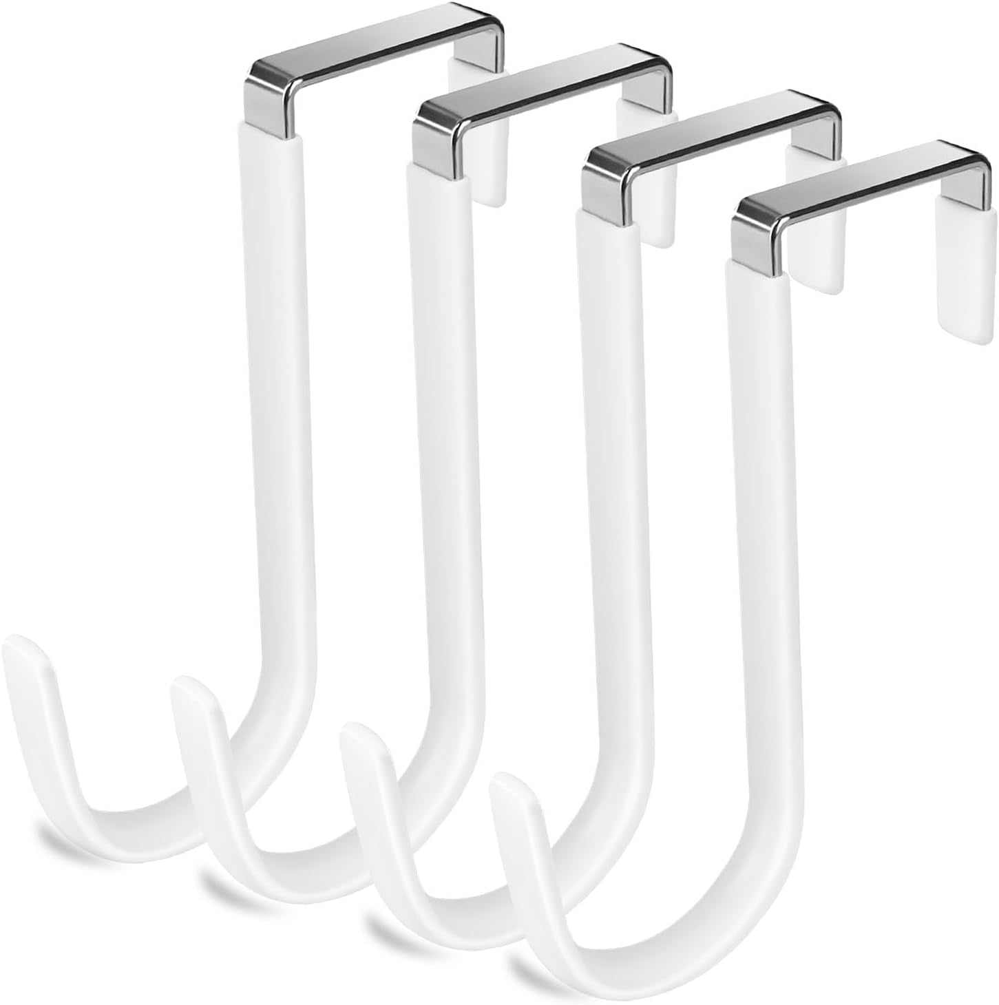 Over Door Hanger Hooks for Hanging, 4 Packs Vinyl Coated over the Door Heavy Duty Hook for Hanging Bathroom, Living Room, Kitchen Hanging Towels, Clothes, Shoes Bag, Hats