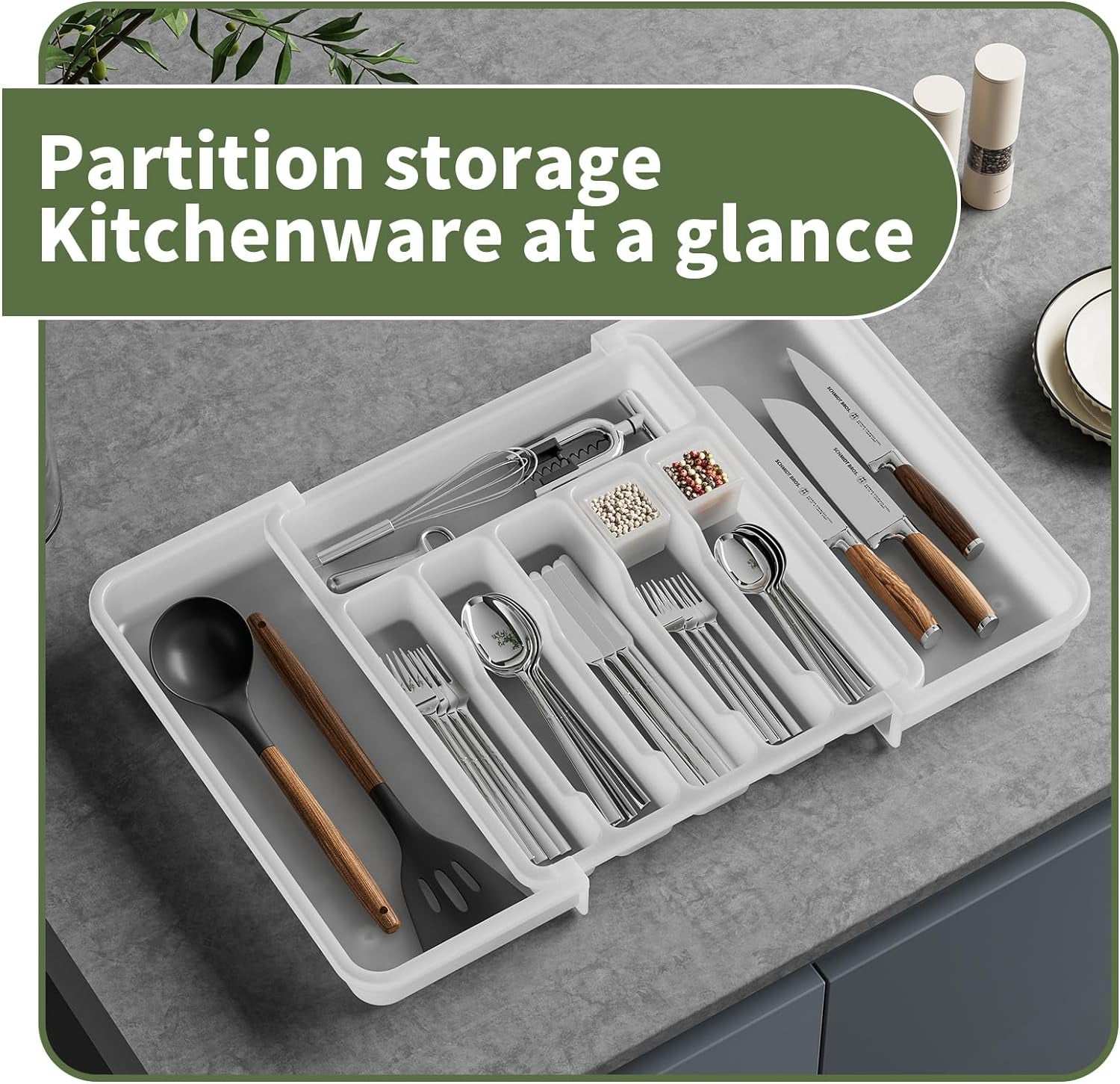 Cutlery and Utensil Organizer, 8 Compartments Silverware Drawer Organizer, Kitch