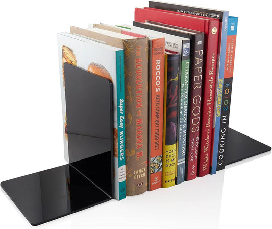 Acrylic Bookends, 2 Pairs of Clear Invisible Book Ends for Shelves, 4Mm Heavy Duty Non Skid Book Holders for Books, Movies, Dvds, Cds, Video Games. Book Stopper for Home, Office, Library (Black)