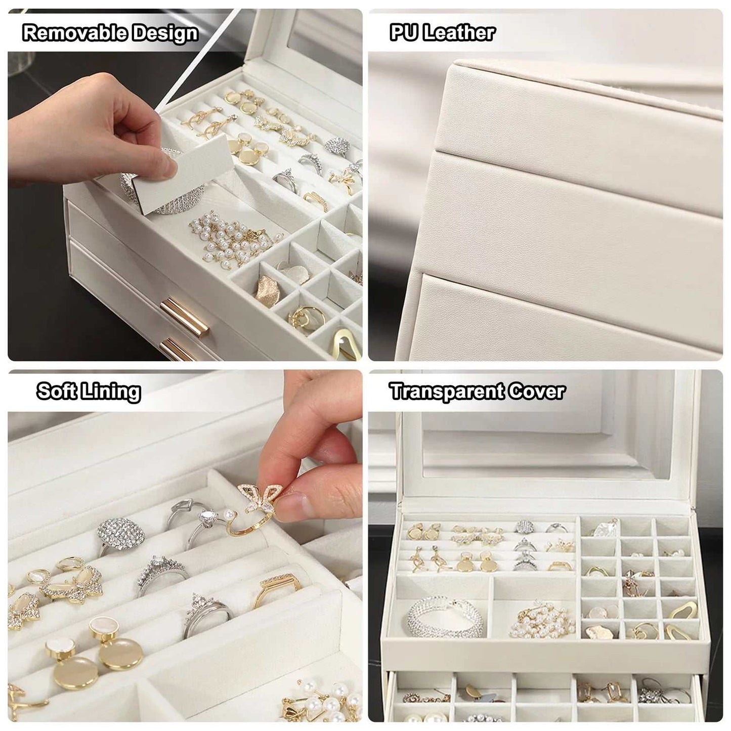 3 Layer Jewelry Box Organizer for Women Girls Kids, Visible Jewelry Case with Flip Lid for Women'S Day Mother'S Day - White