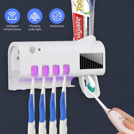 UV Light Sterilizer Toothbrush Holder Cleaner Automatic Toothpaste Dispenser New