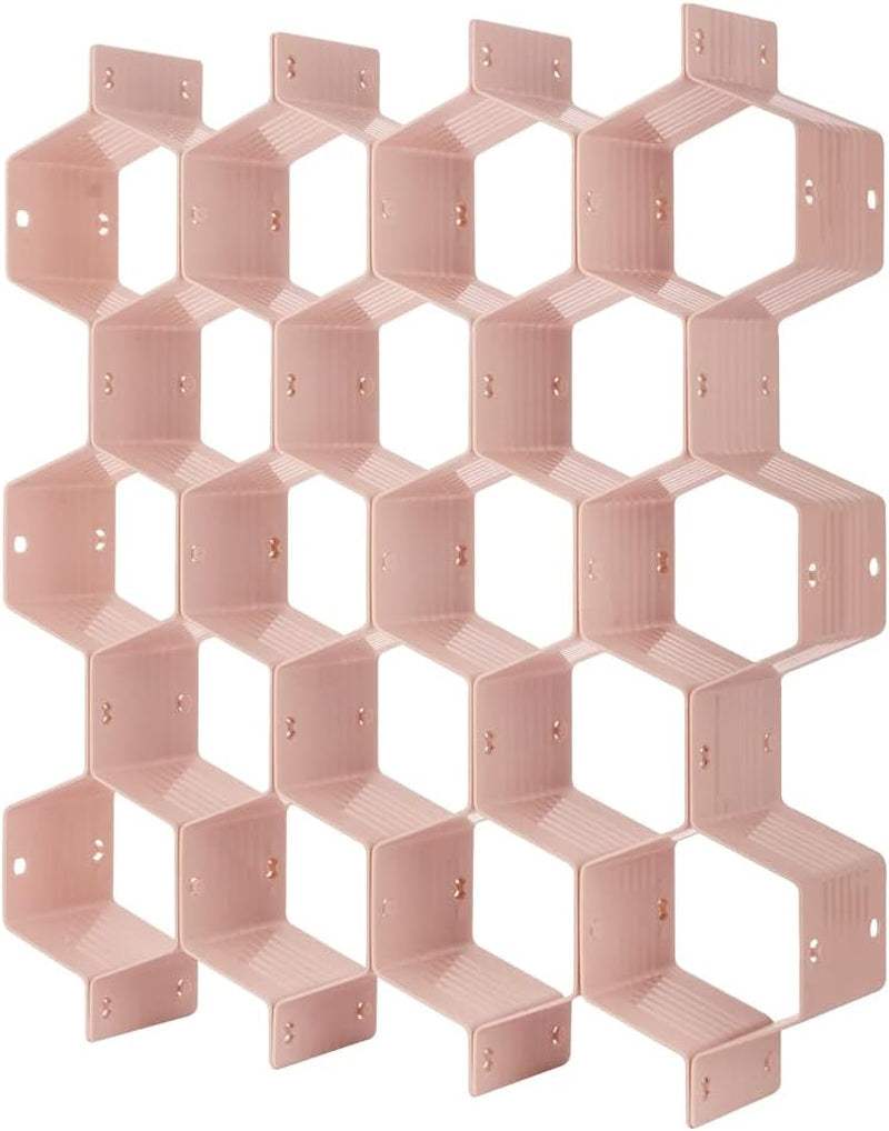 Drawer Divider Organizer Adjustable DIY Grid Honeycomb Drawer Divider for Underwear Belt Scarf Socks Pink