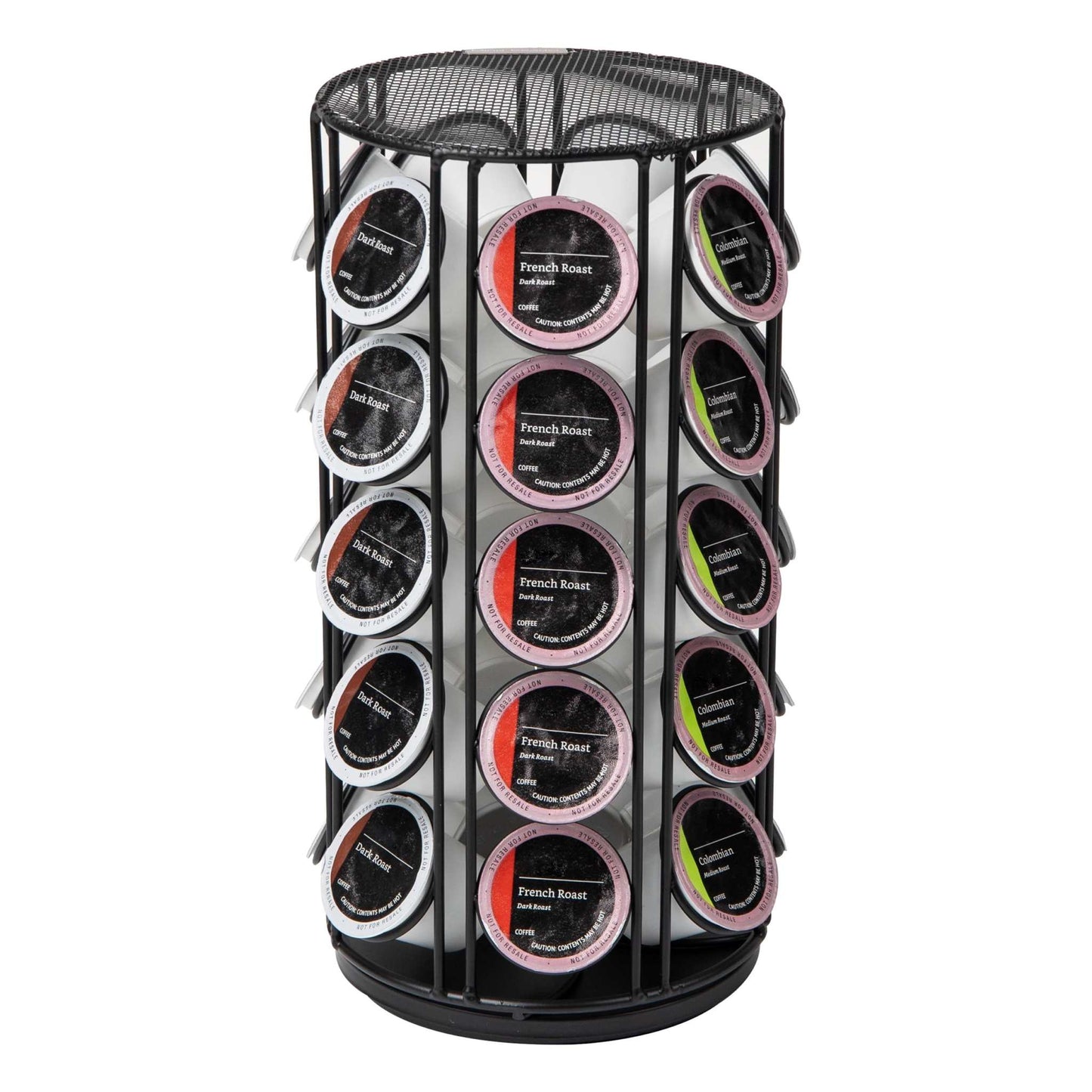 Single Serve Coffee Pod Carousel, 35 Pod Capacity, Lazy Susan, Metal Mesh, 6.15"L X 6.15"W X 12.5"H, Black