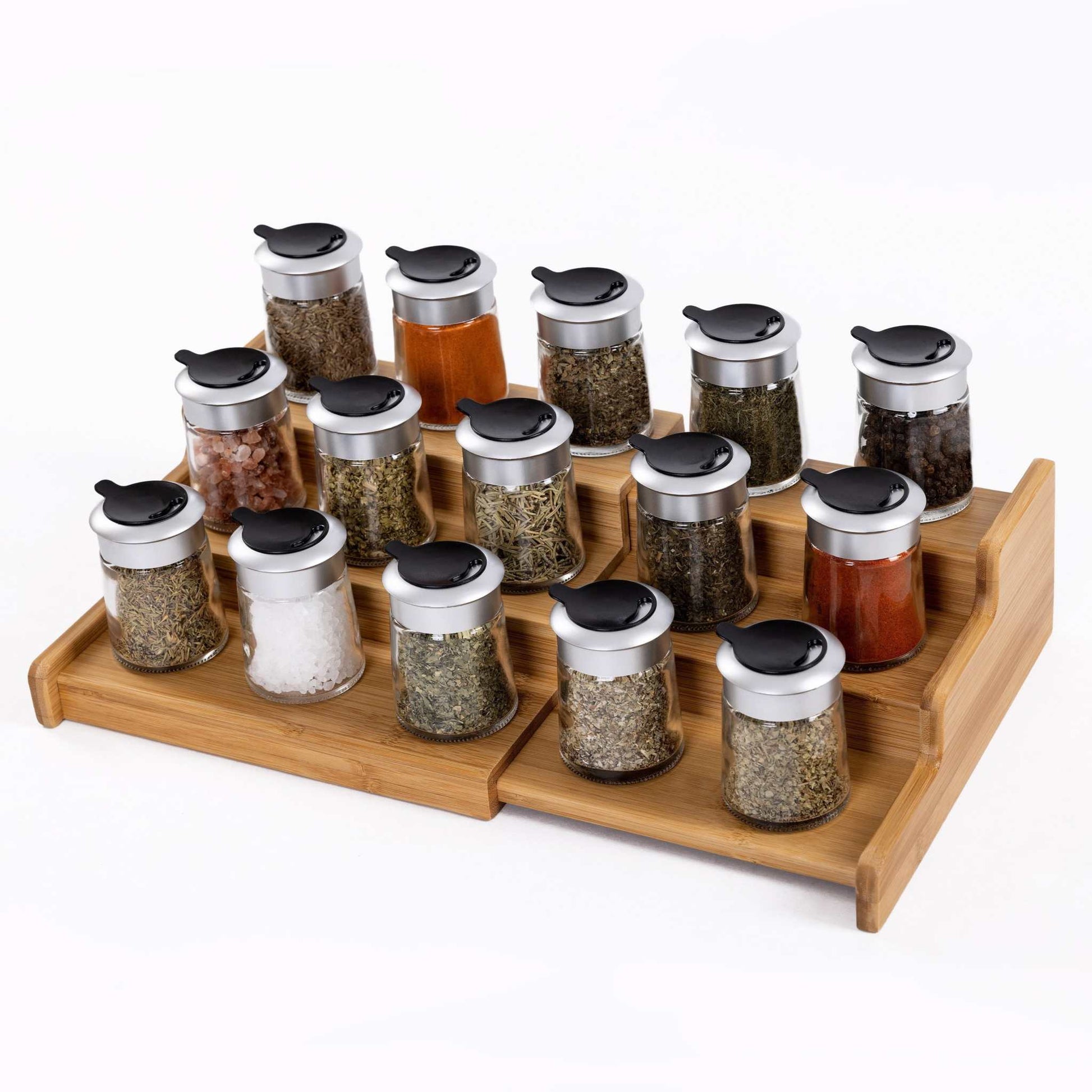 3-Tier Expandable Bamboo Spice Rack Step Shelf Cabinet Organizer