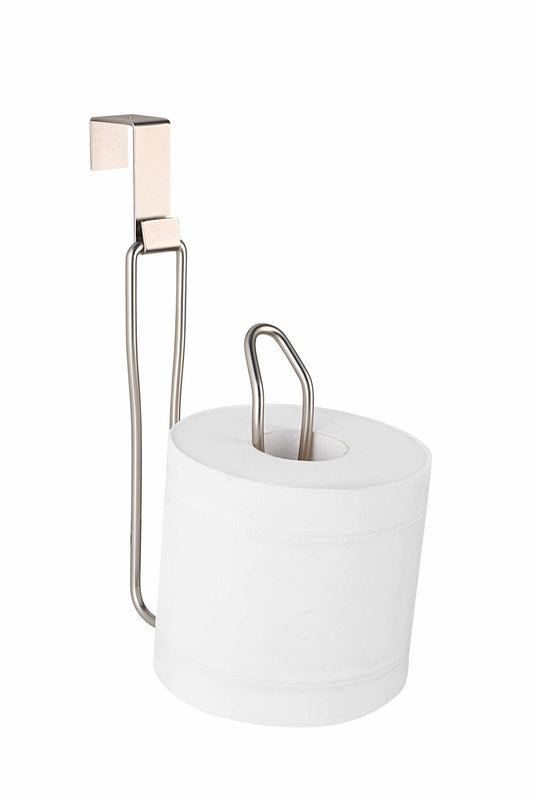 over the Tank Toilet Tissue Paper Roll Holder Dispenser and Reserve for Bathroom Storage and Organization - Metal, Hanging, Holds 1 Roll (Satin Nickel)