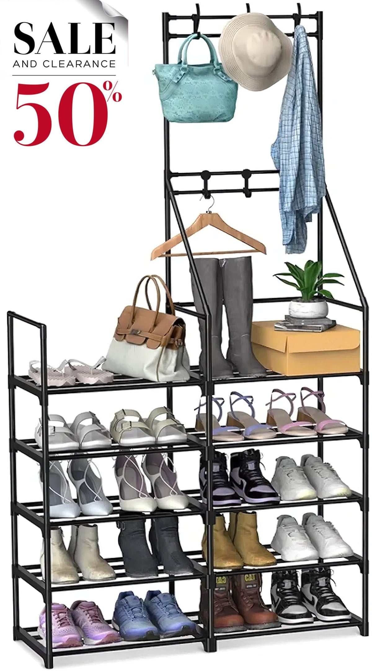 5-Tier Shoe Rack Shoe Storage Organizer, Freestanding Coat and Shoe Rack, 25-30 Pairs Shoe Shelf for Entryway Closet