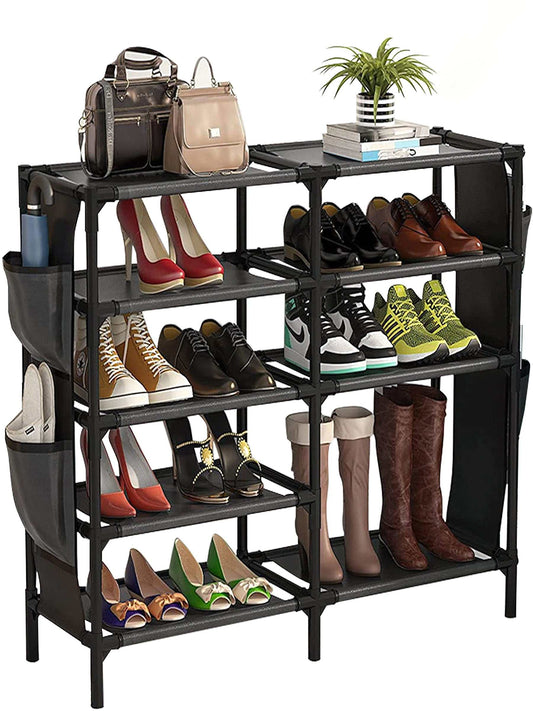 Shoe Rack with Pockets, 5-Tier Shoe Boots Organizer Freestanding Shoe Shelf for Entryway Bedroom,Clearance