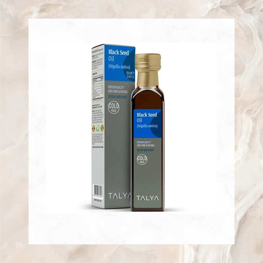 Black Seed Oil (250 ML) in Glass Bottle by Talya, Cold-Pressed, Premium Quality, Rich in Thymoquinone and Essential Fatty Acids.
