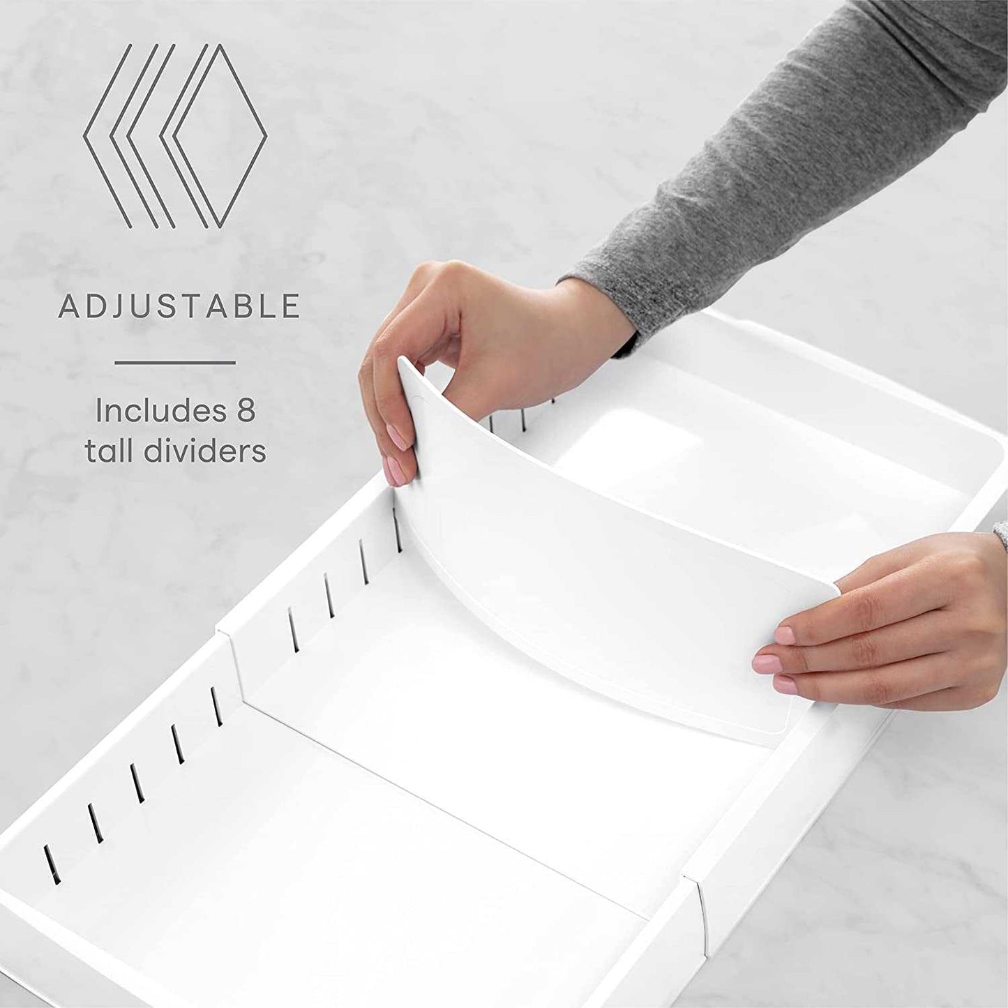 Storalid Food Container Lid Organizer, Expandable with Tall Dividers, White