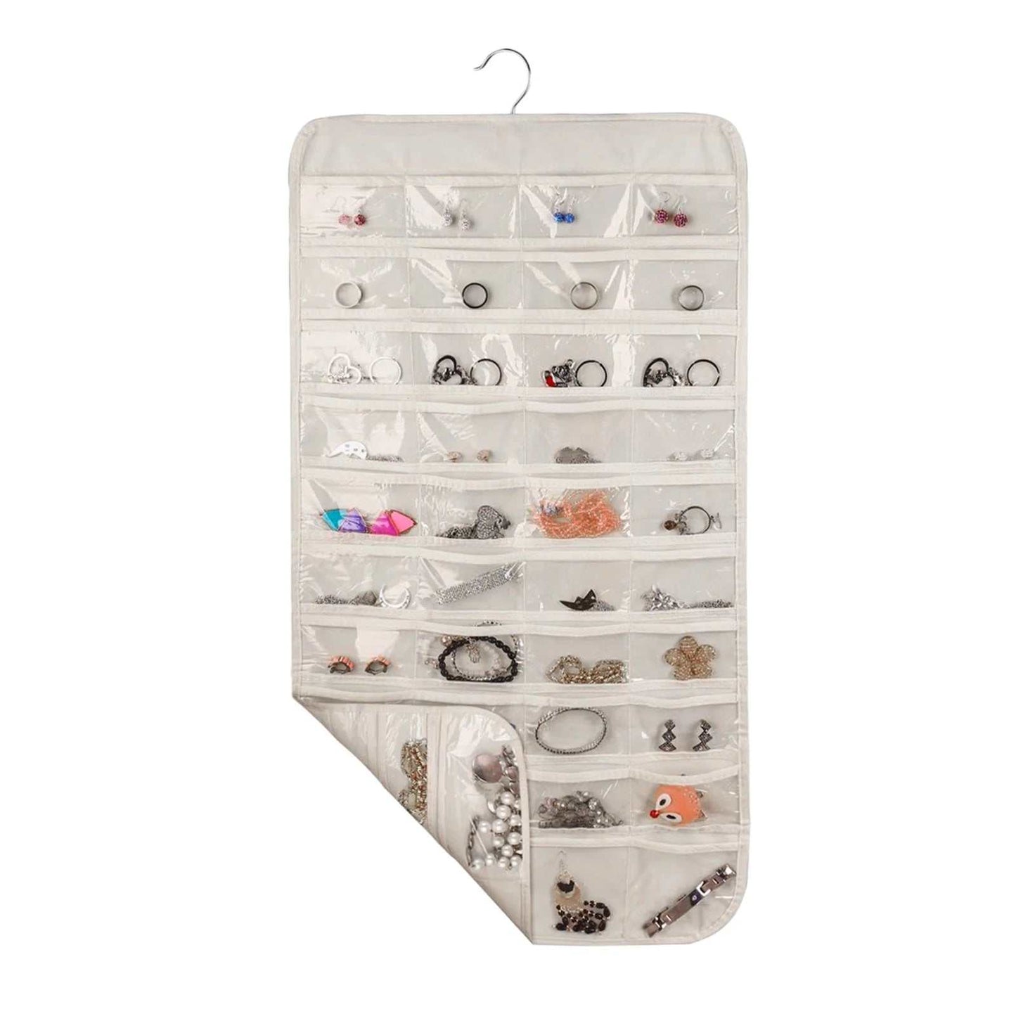 Hanging Jewelry Organizer with 80 Pockets,  Double Sided Closet Storage Bag, Transparent Accessories Organizer for Earrings Necklace Bracelet Ring Accessory Display