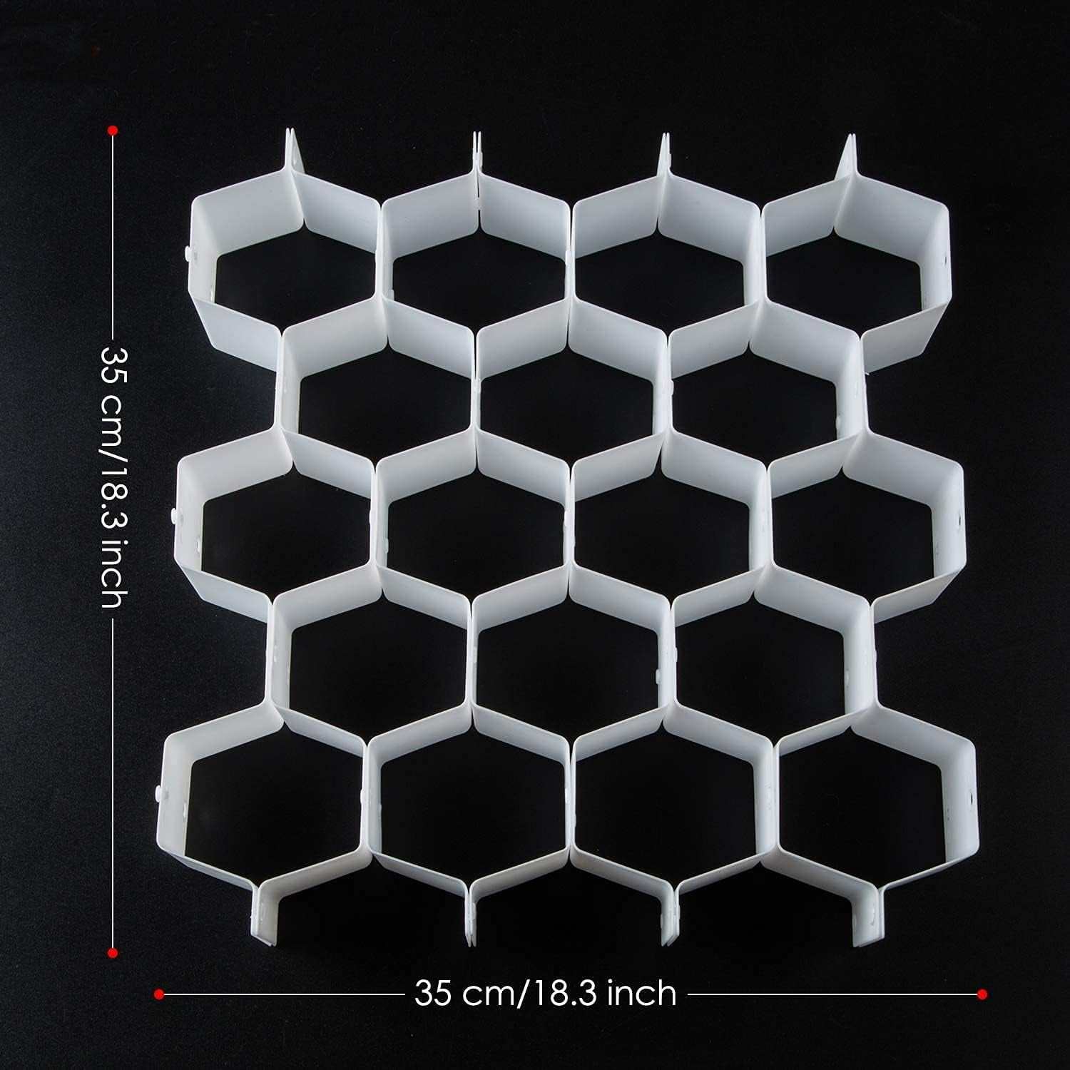 32Pcs Honeycomb Drawer Organizers Adjustable Partition Storage for Underwear Socks Bras Ties Belts Scarves White Total of 72 Slots