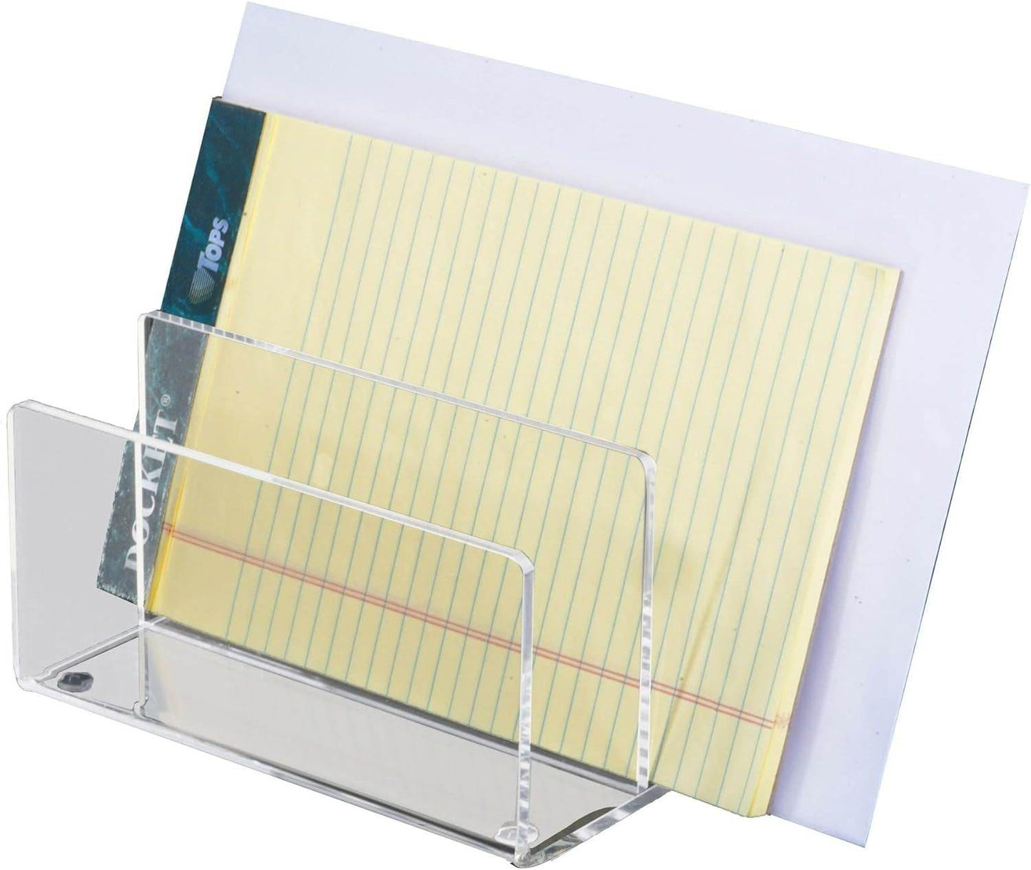 Clear Acrylic Mini File Sorter, 2 Section File Holder, 6" X 3.8" X 3.9", Desk Organizer, Non-Skid Feet, Desk Accessory