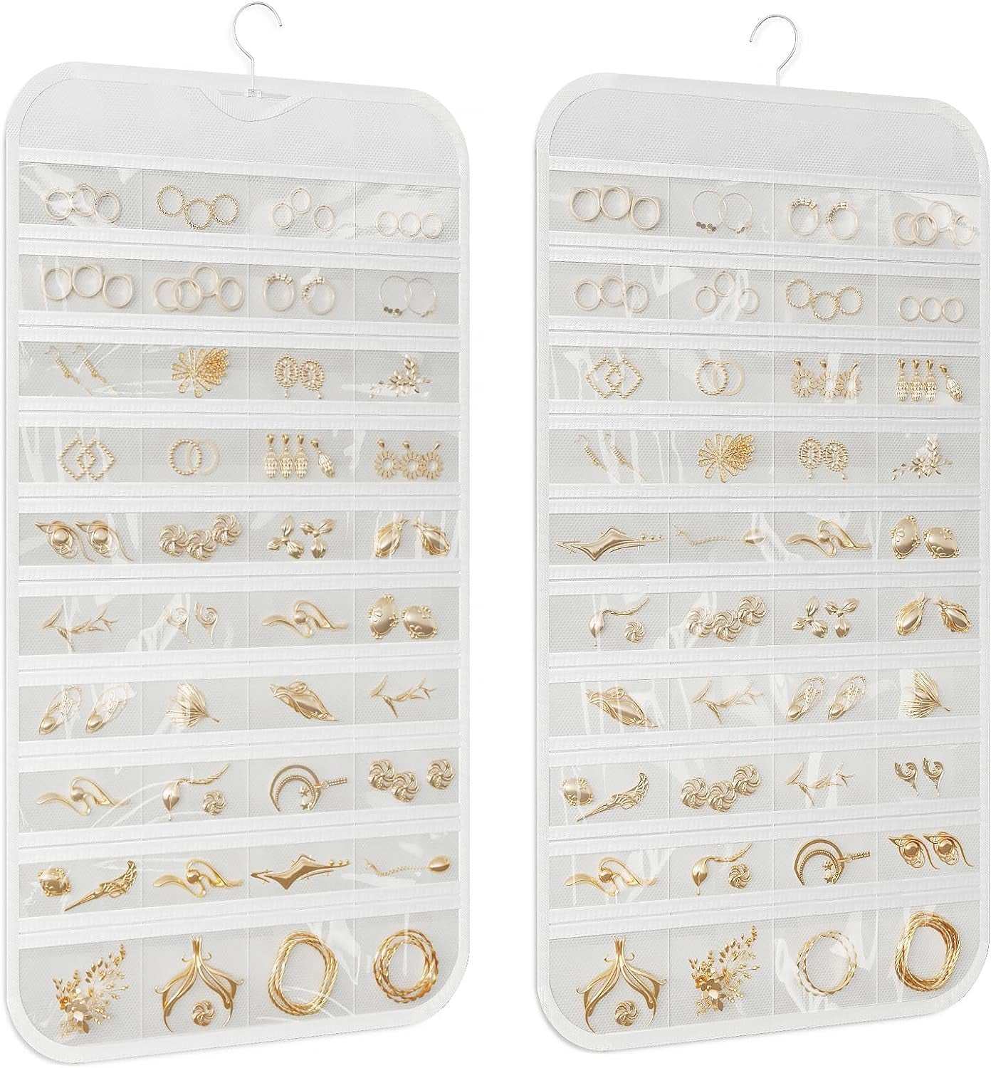 1-Pack Hanging Jewelry Organizer 80-Pocket Dual-Sided Jewelry Storage for Earring Necklace Bracelet Ring and More, White