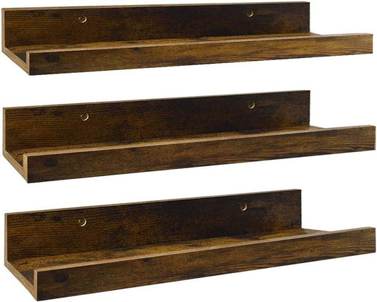 16 Inch Floating Shelves for Wall Set of 3, Rustic Wall Mounted Picture Ledge Wooden Wall Shelf for Living Room Bedroom Kitchen Bathroom, 3 Different Sizes