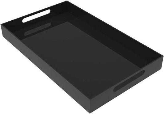 Black Acrylic Serving Tray for Vanity, Bathroom, Ottoman, Organizer and Decor with Handles (Rectangle, Large)