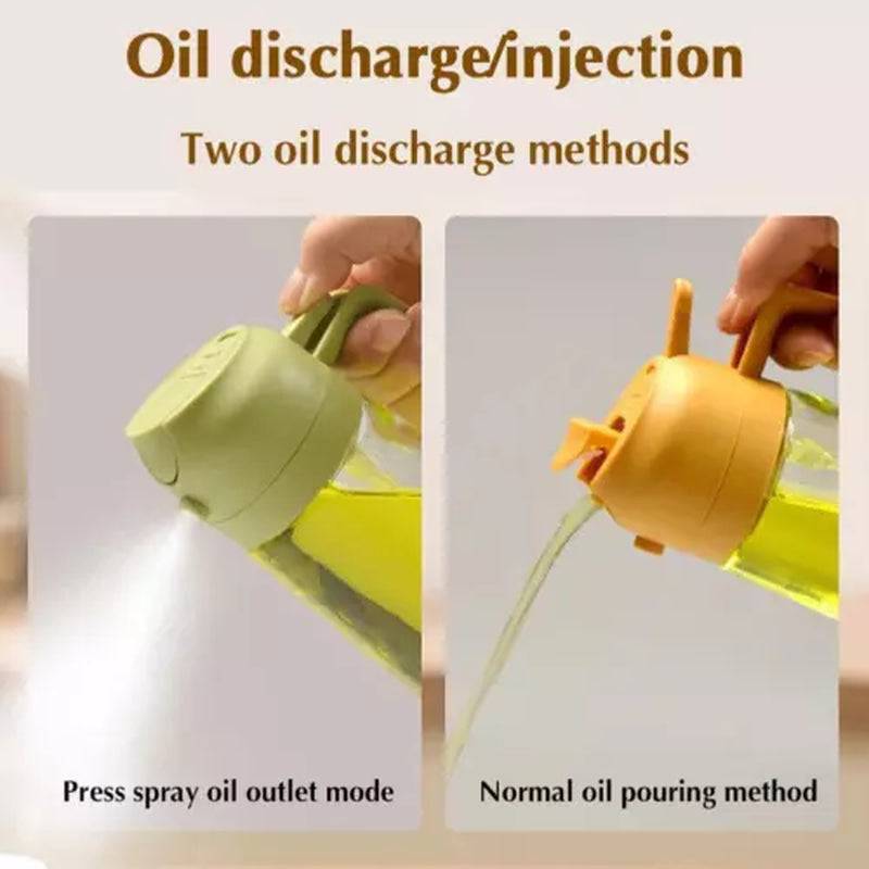 2-in-1 glass oil sprayer and dispenser with dual spray and pour functions for cooking; 450ml capacity.