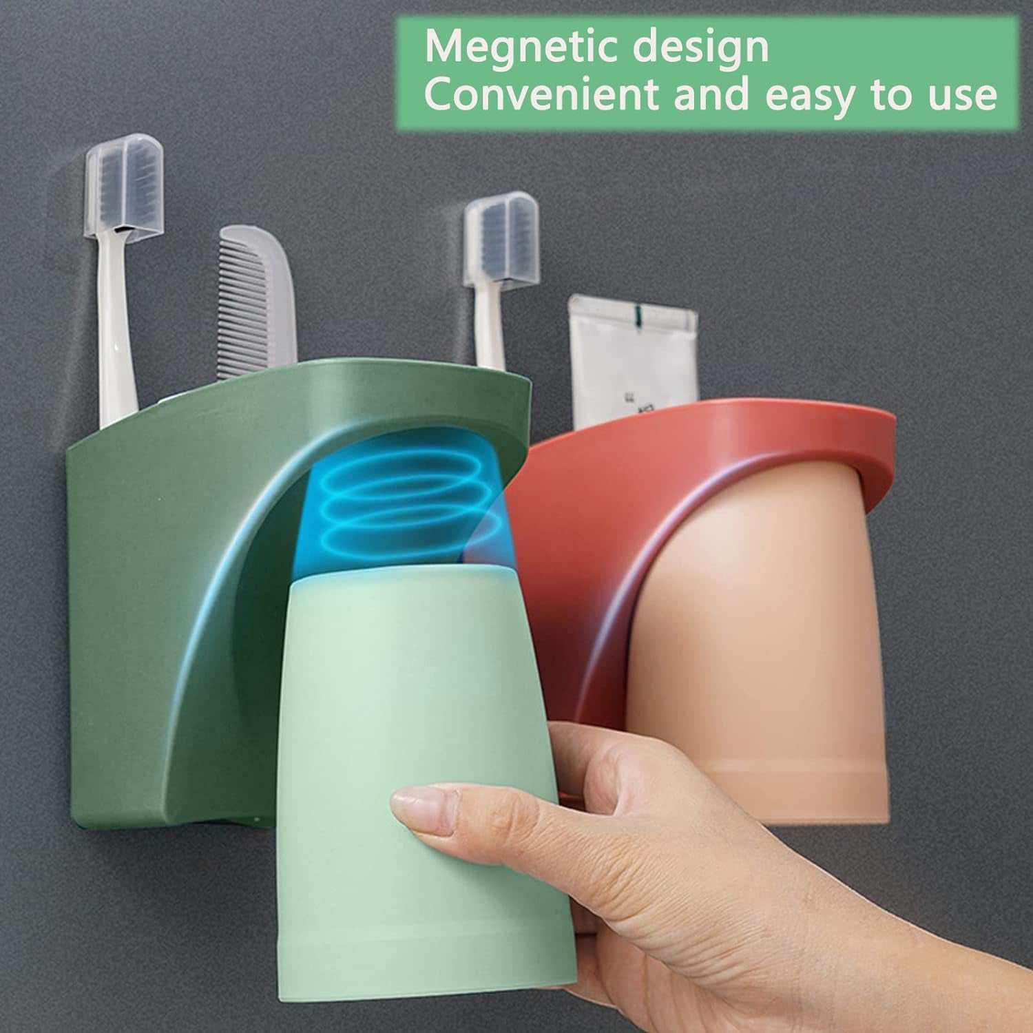 Magnetic Toothbrush Holder, Flexible Wall Mounted Cup Water Drain Space Saving Storage Suction Organizer for Bathroom