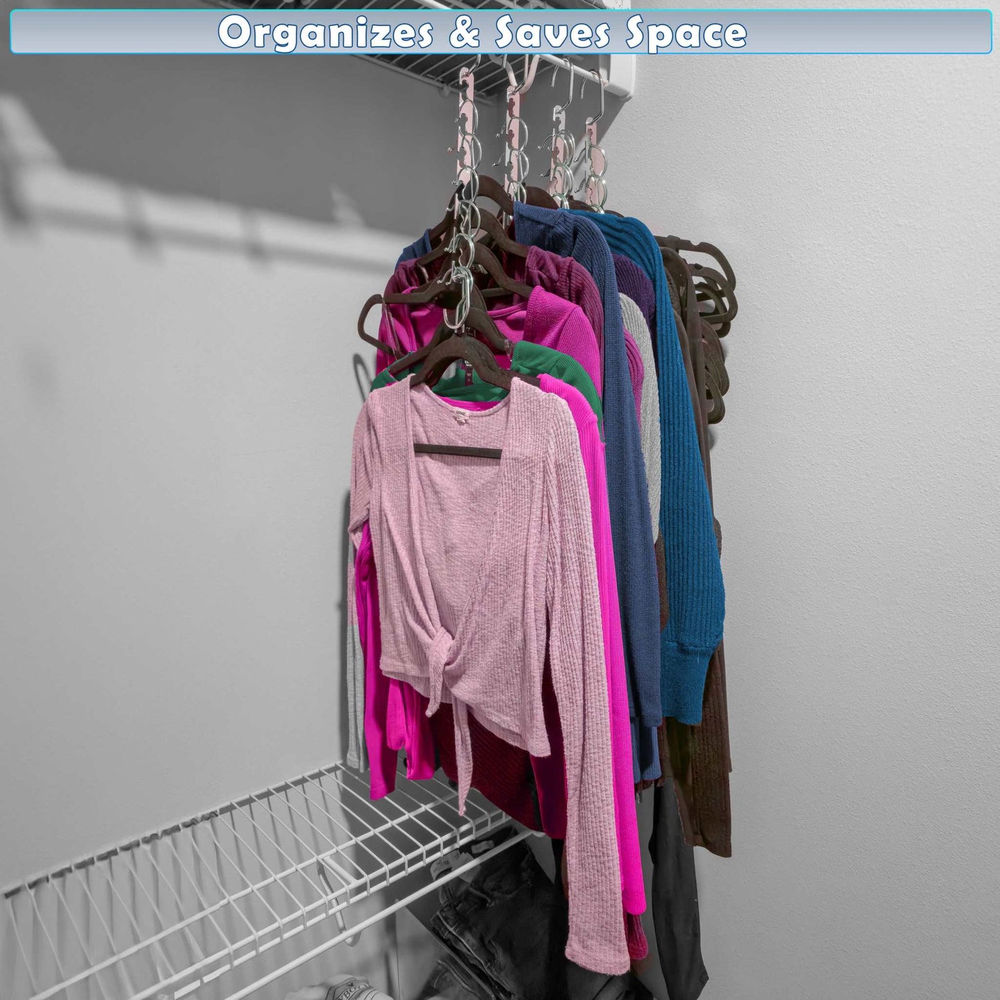 Metal Space Saving Closet Hangers - 5Pc - Durable & Sturdy, Collapsible Cascading Design W/ Multiple Hooks - Clothing & Wardrobe Organizer W/ Universal Fit for All Garments & Closet Rods