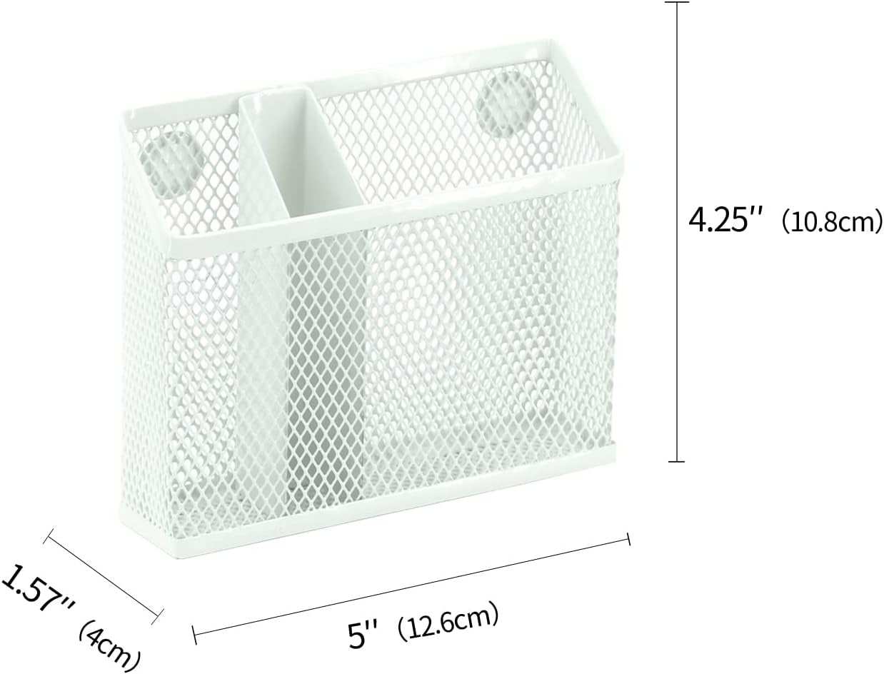 Magnetic Pencil Holder,Magnetic Dry Erase Marker Holder for Whiteboard, Magnetic Storage Basket for Refrigerator, Pack 2 (White)