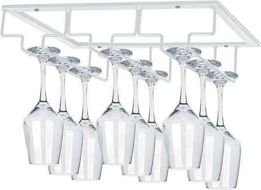 Wine Glass Rack, 3 Rows, White, under Cabinet, Stemware Hanger, 1 Pack