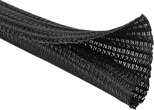 26Ft - 1/2 Inch Cord Protector Wire Loom Tubing Cable Sleeve, Braided Cable Sleeve Split Sleeving Cord Management System for TV Computer Home Theater Office, Protect Pet from Chewing Cords –Black