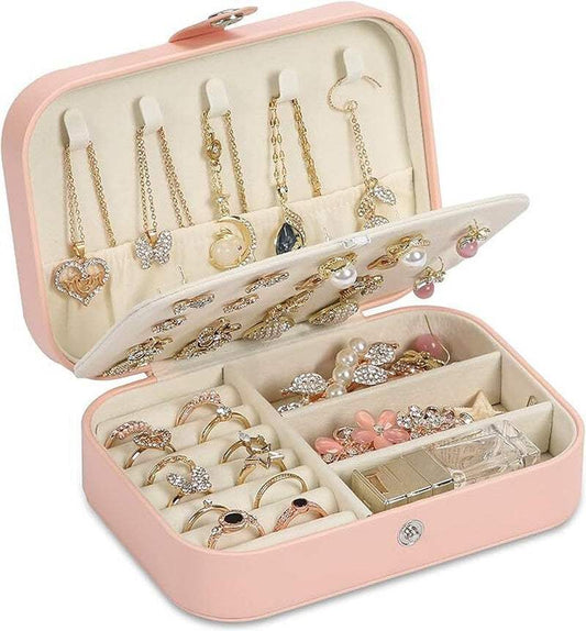 Portable Jewelry Box Organizer Leather Ornaments Case Travel Storage