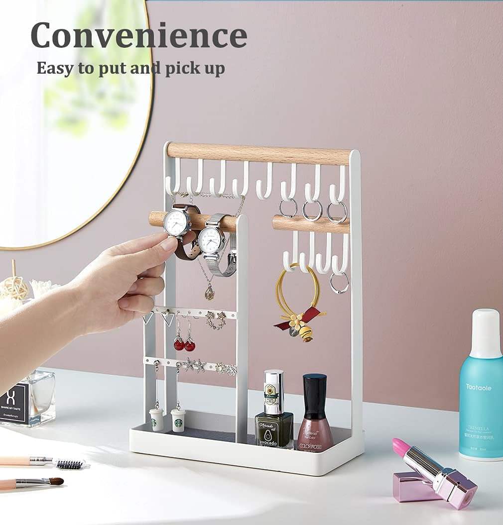 3-Tier Jewelry Tower for Woman,Metal Jewelry Organizer for Earrings Necklace Bracelet,12 Hooks Storage Rings Necklaces