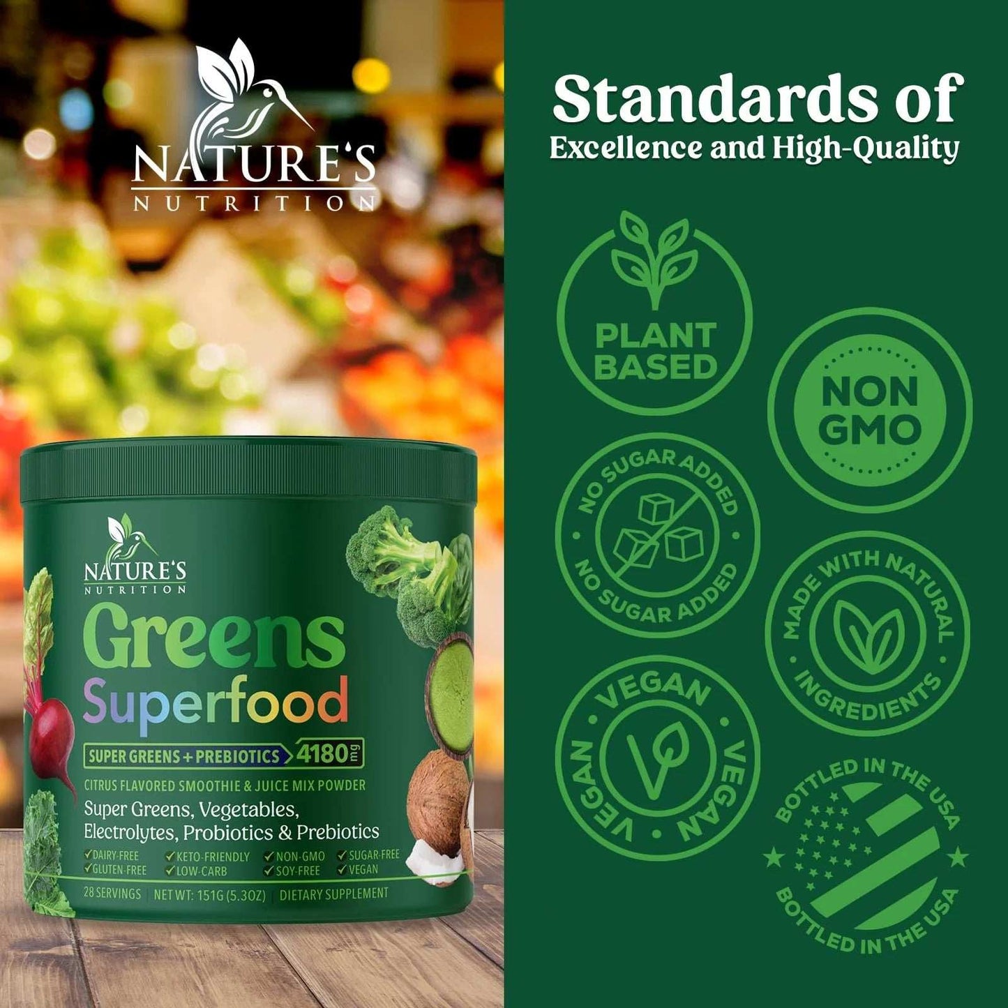 Greens Superfood Powder - Original Organic Greens Smoothie & Juice Mix Powder, Antioxidants & Probiotics, Spirulina, Chlorella, Beet Root, Whole Foods, Digestive & Energy Health Support - 28 Servings