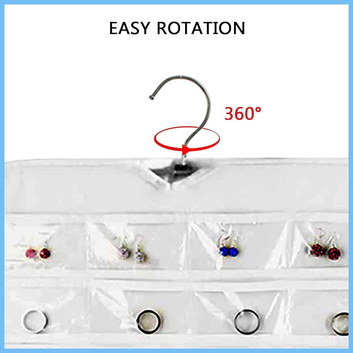 1-Pack Hanging Jewelry Organizer 80-Pocket Dual-Sided Jewelry Storage for Earring Necklace Bracelet Ring and More, White