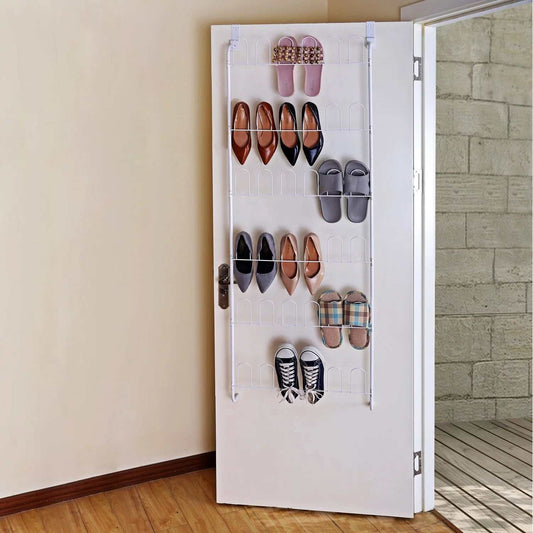 18 Pair over Door Shoe Organizer, Powder Coated White Finish, Metal Structure