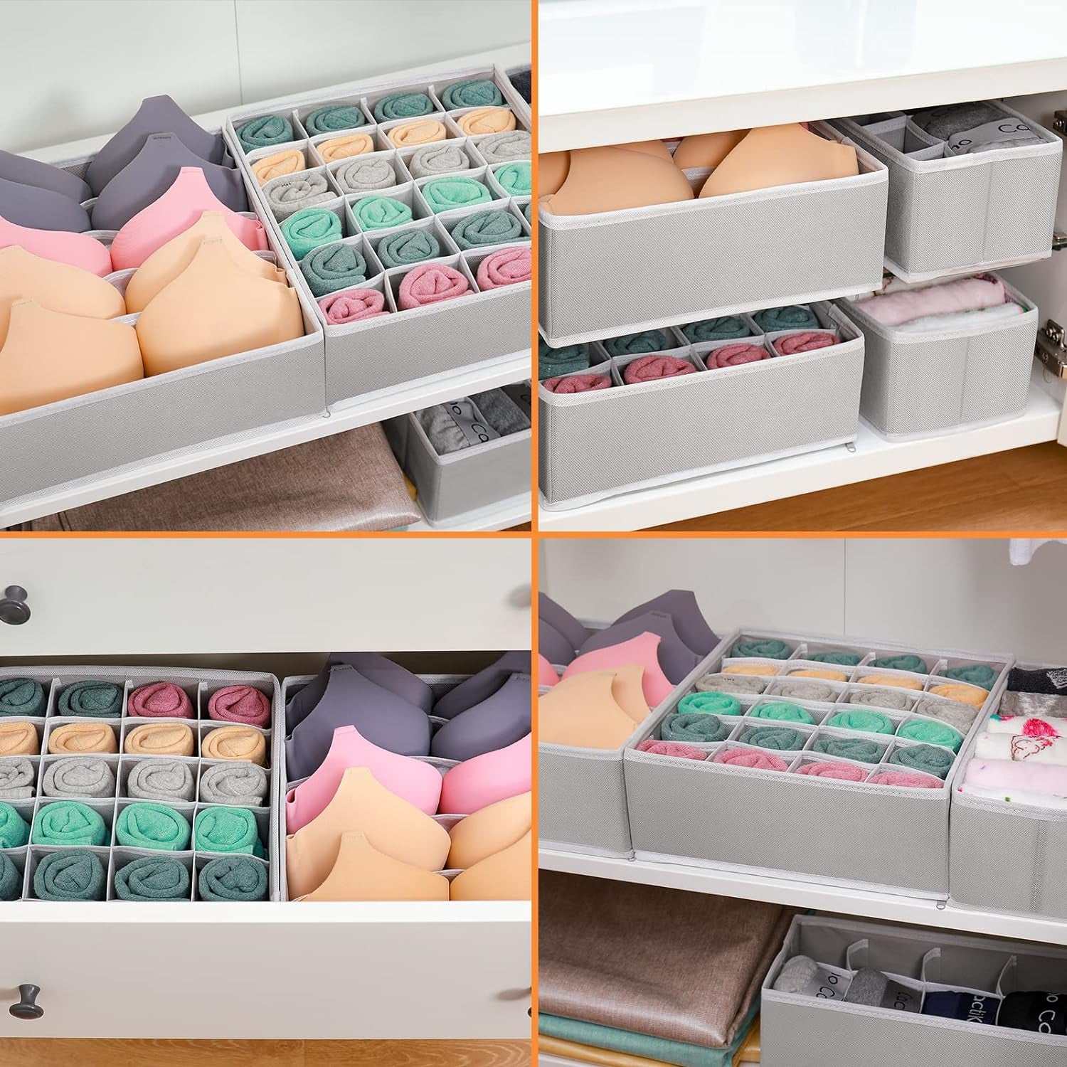 4 Pcs Underwear Drawer Organizers Divider, Socks Bra Organizer and Storage Boxes for Lingerie, Bra, Undies