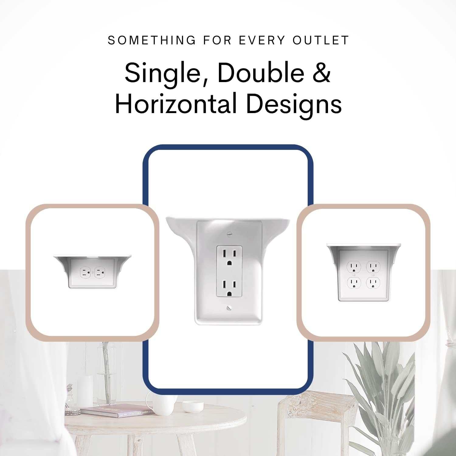 Storage Theory Power Perch Wall Outlet Shelf - Smart Home Bedroom Organization, Space Saving Bathroom Organization for Toothbrushes, Speakers, Echo, and Cell Phones. Easy Installation - White - 1 Pack