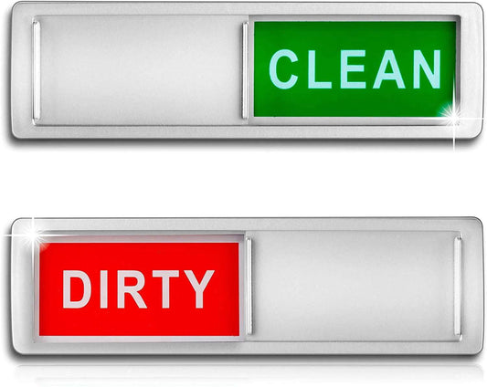 Clean Dishwasher - Non-Scratch Silver Signage Indicator for Kitchen Dishes with Clear Colored Text - Easy to Read & Slide for Changing Signs (Silver)