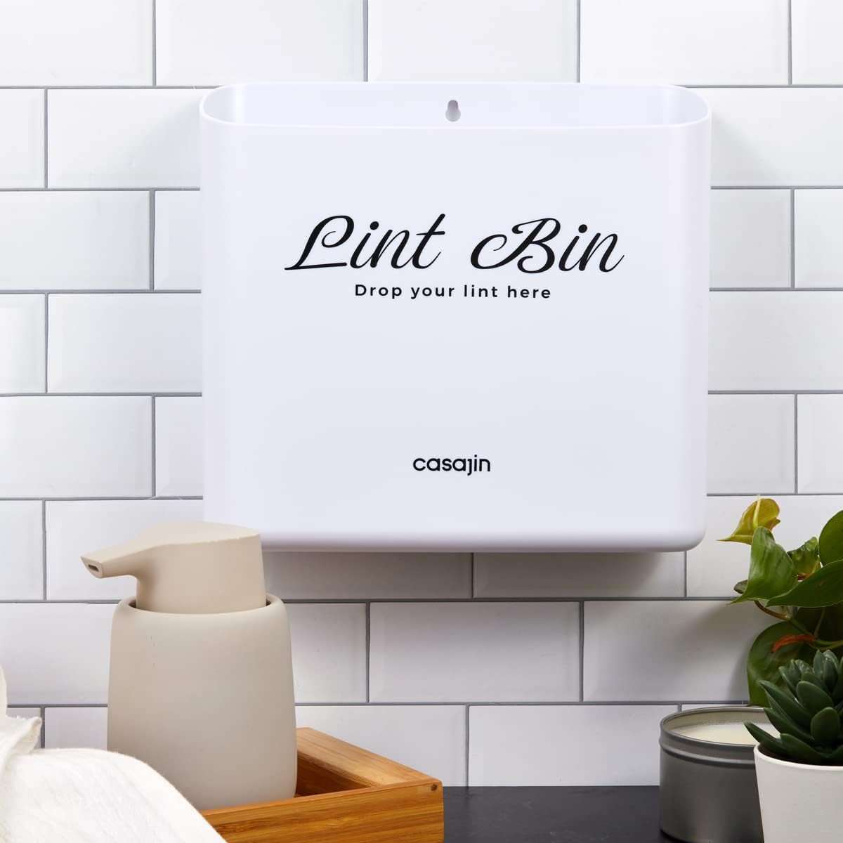 Magnetic Lint Bin for Laundry Room Space Saving Lint Bin Holder for Laundry Room Décor - Waste Bin with Magnetic Strip for Dryer, Washer, or Wall Mount