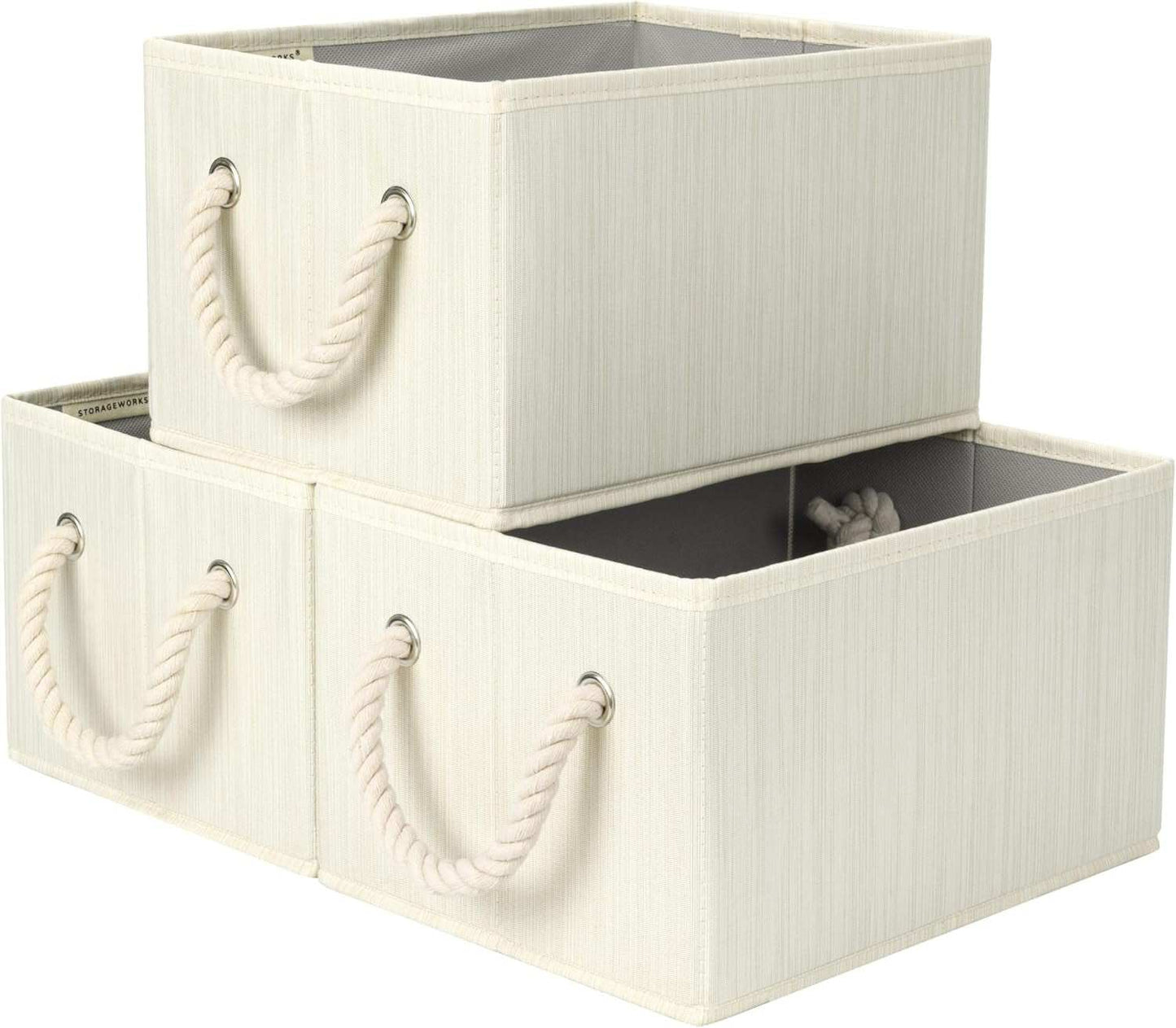 Storage Baskets for Organizing Shelves , Foldable Fabric Storage Bins with Handles, Beige, White & Ivory, 3-Pack, 11 ½" L X 8 ¾" W X 6 ½" H