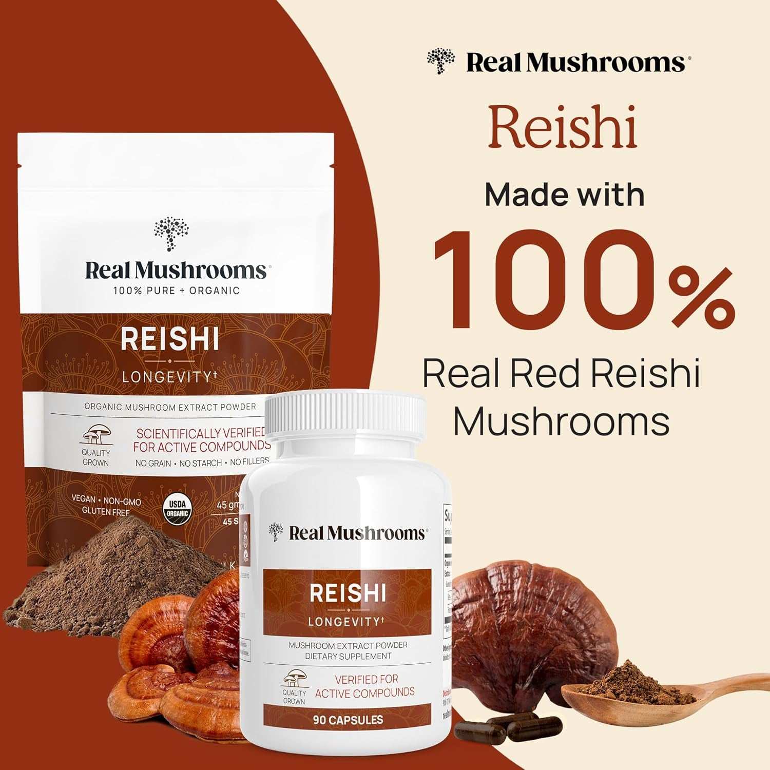 Reishi Capsules - Organic Mushroom Extract Supplement with Potent Red Reishi Mushroom - Vegan Mushroom Supplement, Non-Gmo, 90 Caps