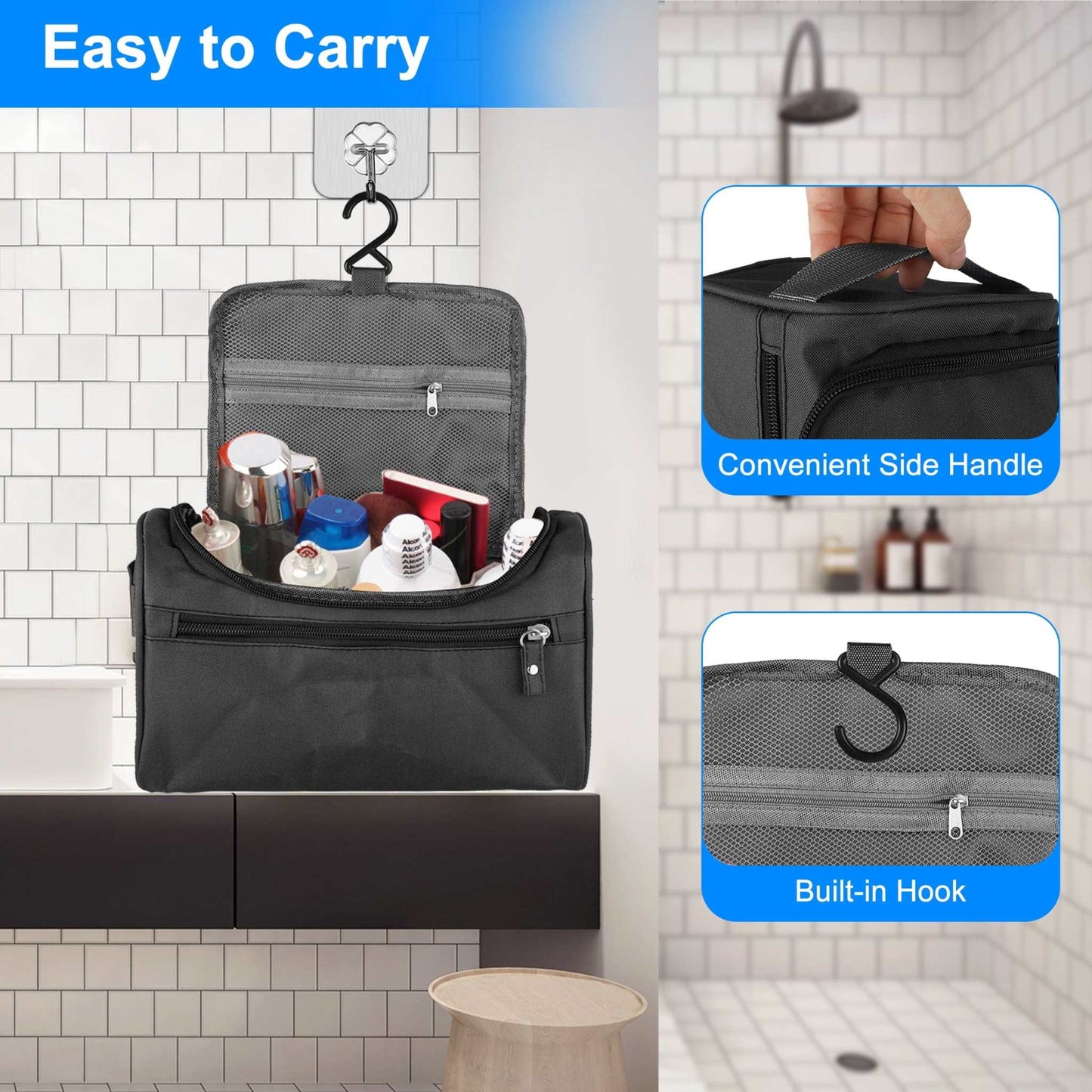 Large Hanging Travel Toiletry Bag, Waterproof Makeup Organizer for Men Women