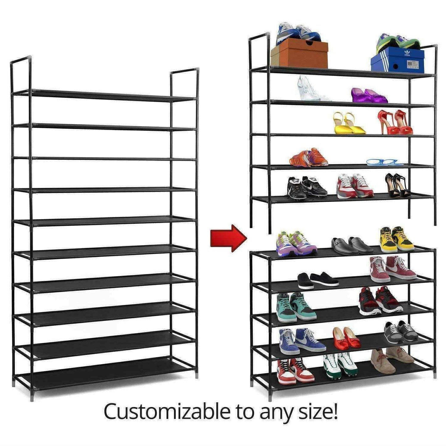 Adjustable Shoe Rack Organizer Storage Shoe Shelves 10 Tier 50 Pair Freestanding