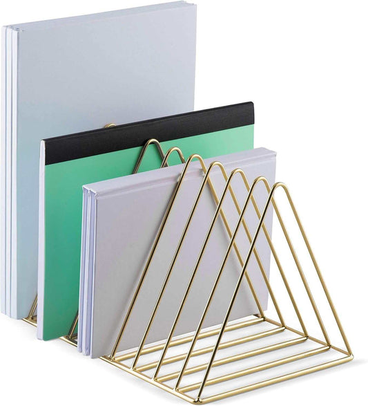 Desk Organizer - Magazine Holder, File Organizer for Desk | Book Holder, Mail Sorter, Office Organizer, File Folder Organizer - Desktop File Organizer | the Wire Collection, Gold