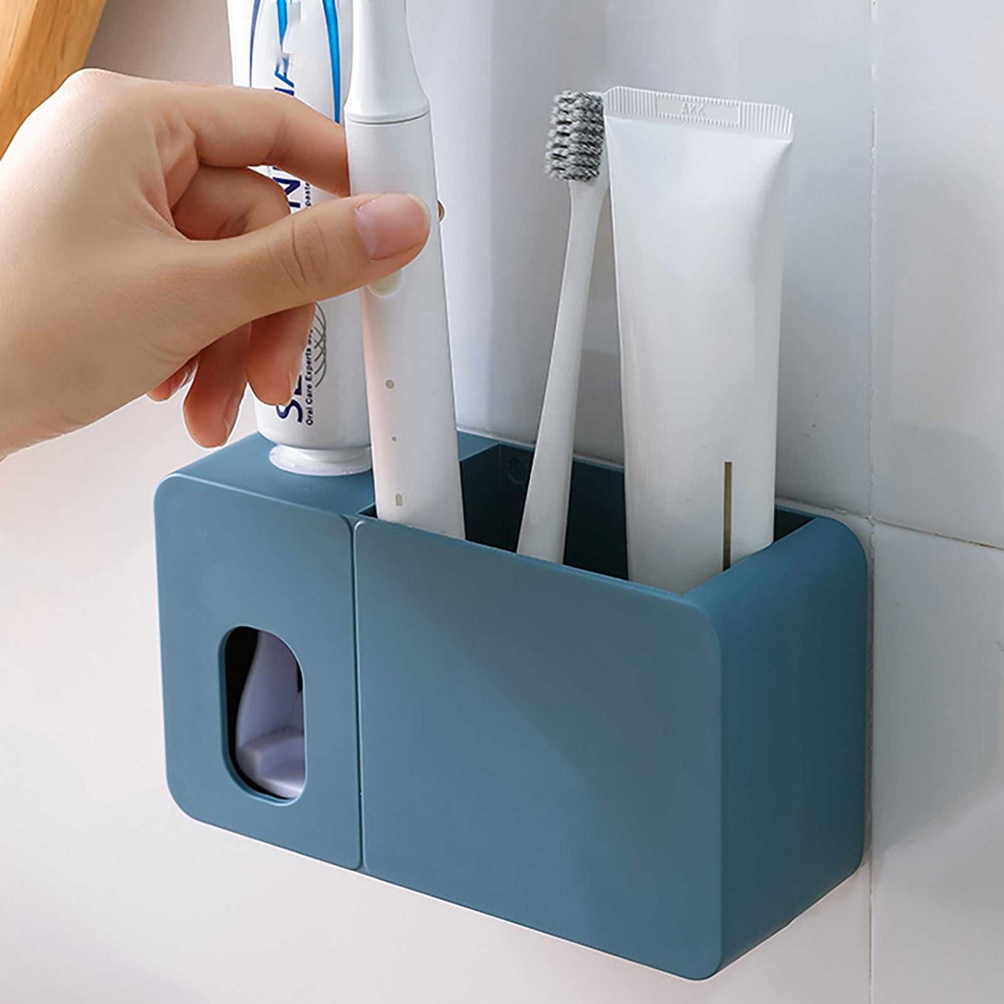 Toothbrush Holder Wall Mounted with Toothpaste Dispenser for Bathroom-Automatic Electric Tooth Pastetooth Squeezer-Bathroom Organizer Storage Accessories Set for Kids