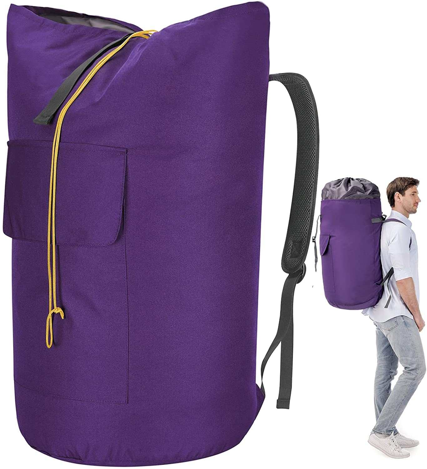 College Laundry Bag Extra Large Heavy Duty, Purple 115L Laundry Backpack Bag with Handle, Sturdy Dorm Laundry Bag with Drawstring Closure, Heavy Duty Laundry Bag for College, Camp, Laundromat