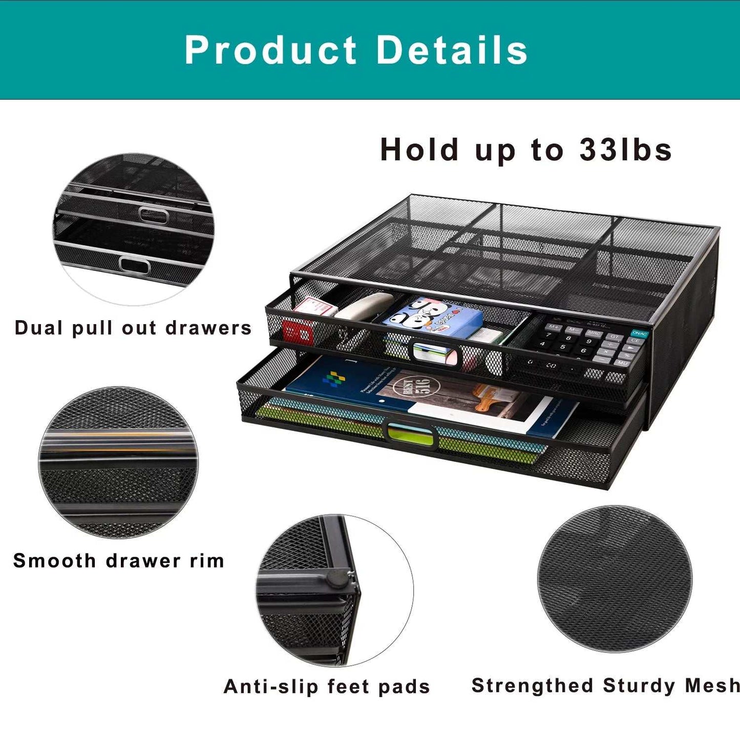 Monitor Stand, Monitor Stand with Drawer, Monitor Riser Mesh Metal, Desk Organizer, Monitor Stand with Storage, Desktop Computer Stand for PC, Laptop, Printer