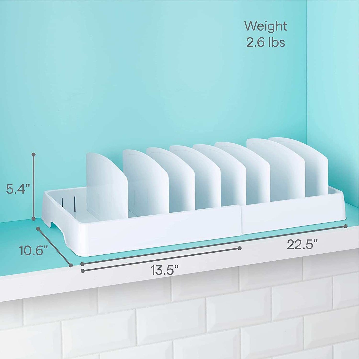 Storalid Food Container Lid Organizer, Expandable with Tall Dividers, White