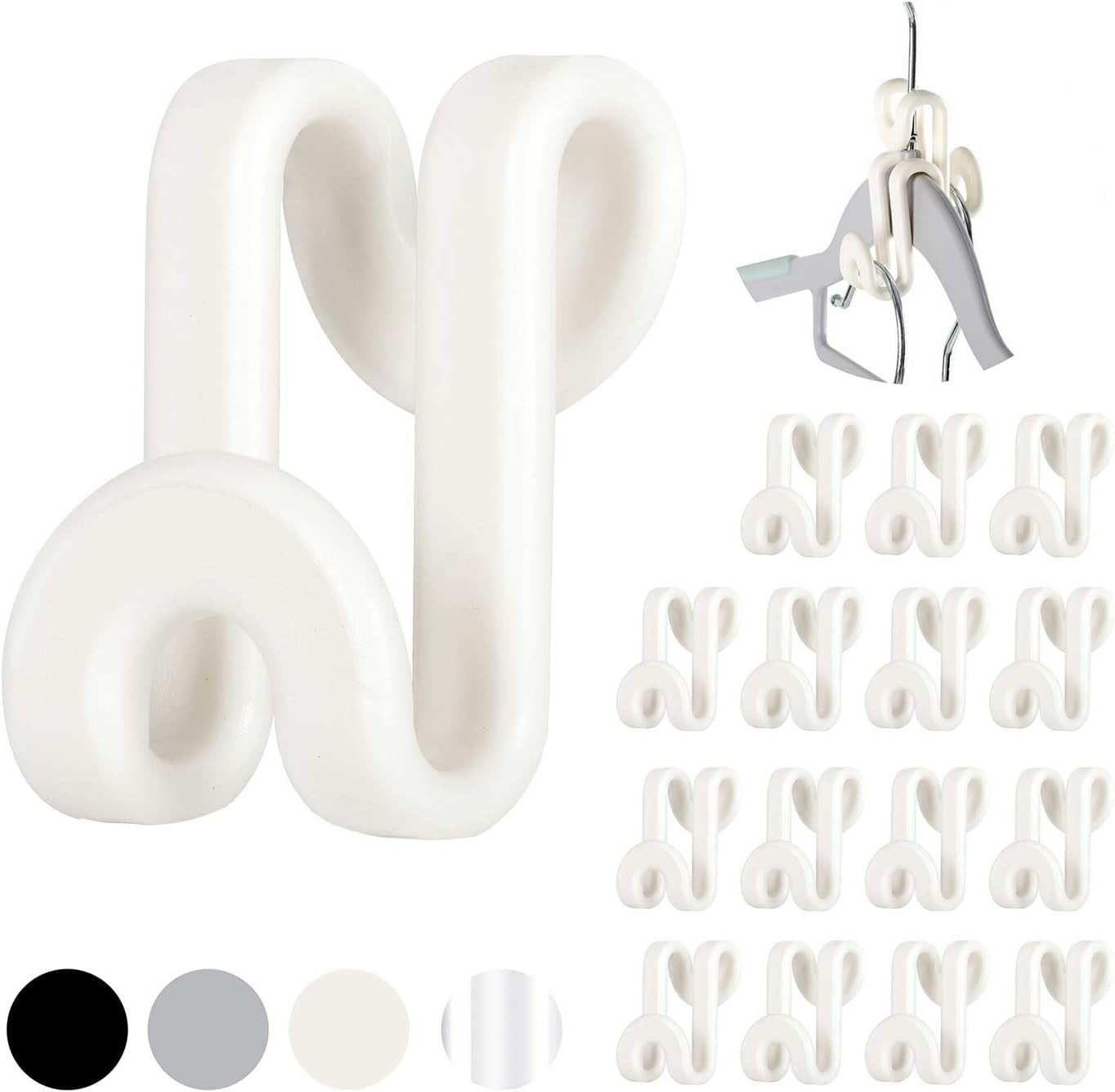 Mini Cascading Hanger Hooks, 60 Pcs Plastic Connector Hooks for Velvet Hanger or Clothes Hangers, Space Saving Hangers Hooks Closet Organizer - White