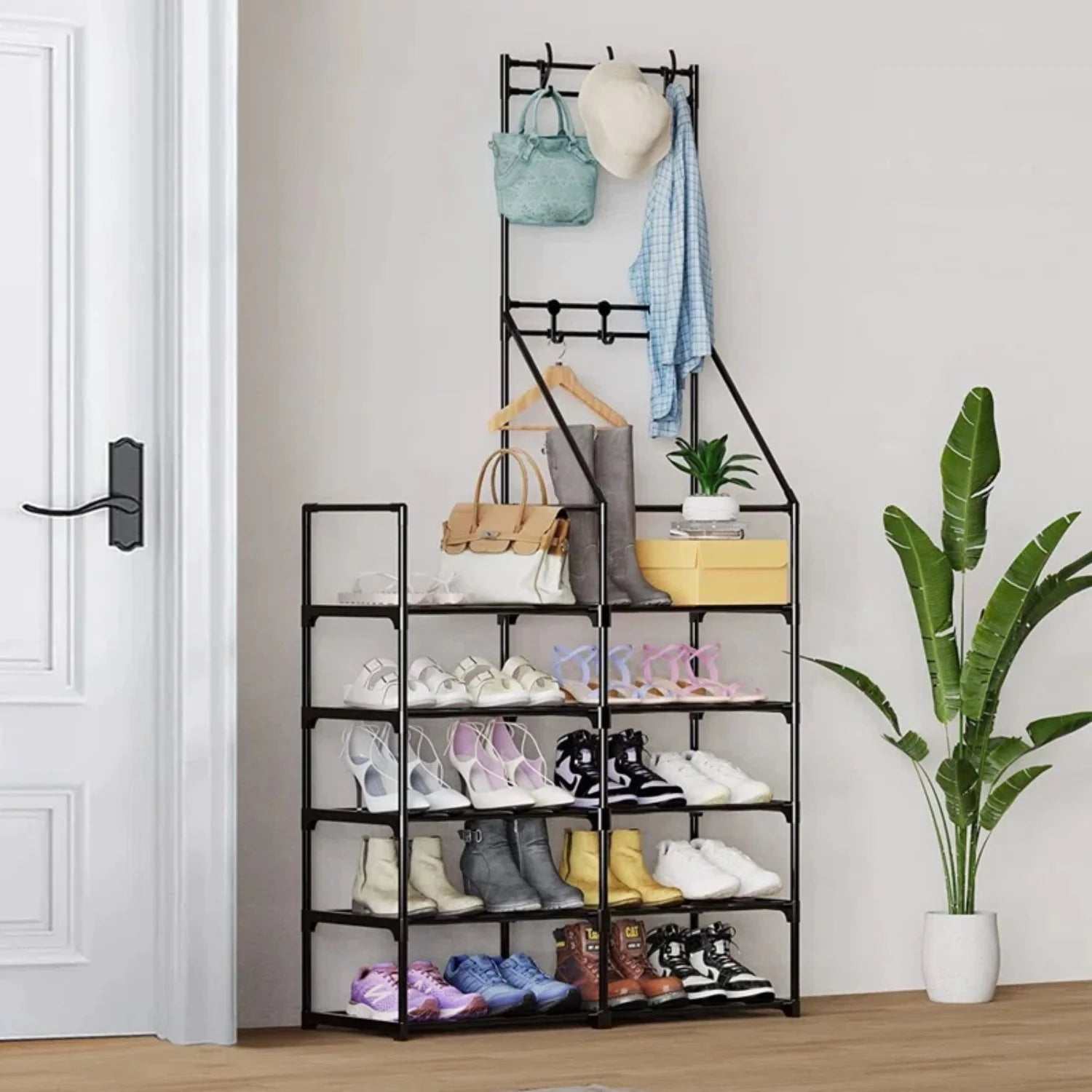 5-Tier Shoe Rack Shoe Storage Organizer, Freestanding Coat and Shoe Rack, 25-30 Pairs Shoe Shelf for Entryway Closet