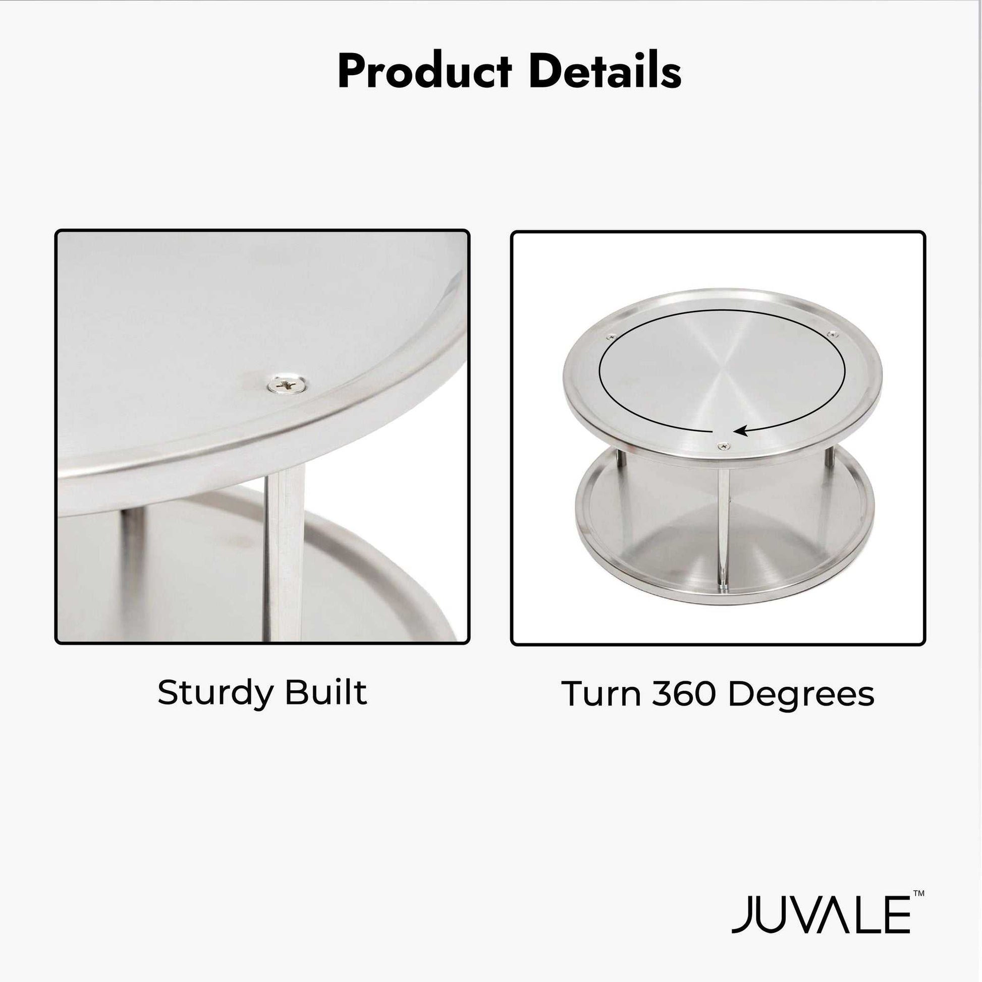 2 tier Lazy Susan turntable organizer, stainless steel spice rack, 360-degree rotation, kitchen storage.