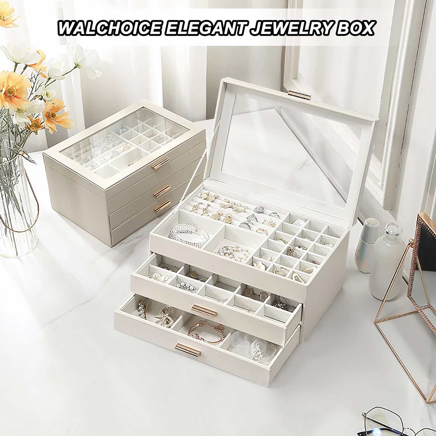 3 Layer Jewelry Box Organizer for Women Girls Kids, Visible Jewelry Case with Flip Lid for Women'S Day Mother'S Day - White