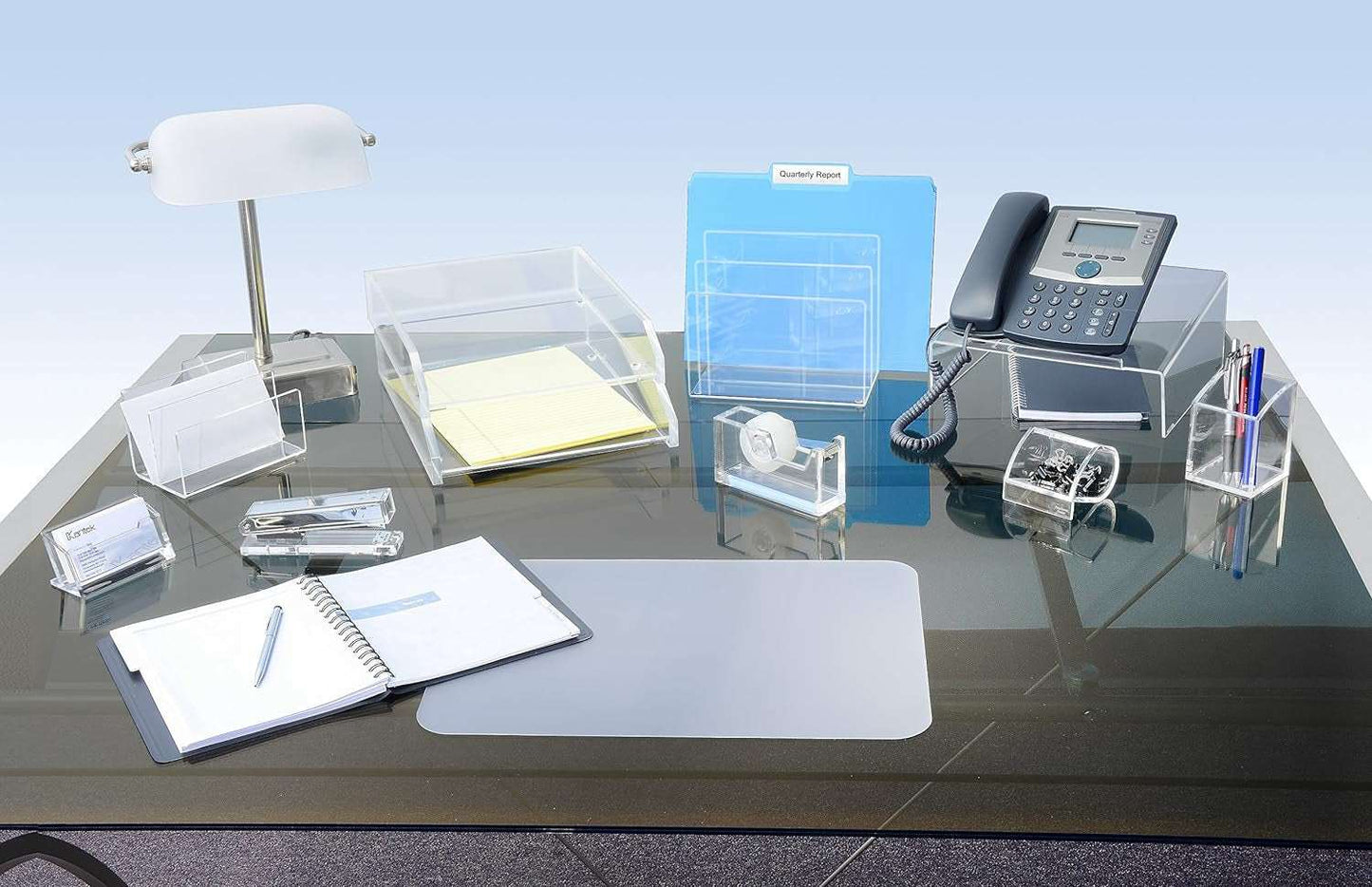 Clear Acrylic Mini File Sorter, 2 Section File Holder, 6" X 3.8" X 3.9", Desk Organizer, Non-Skid Feet, Desk Accessory