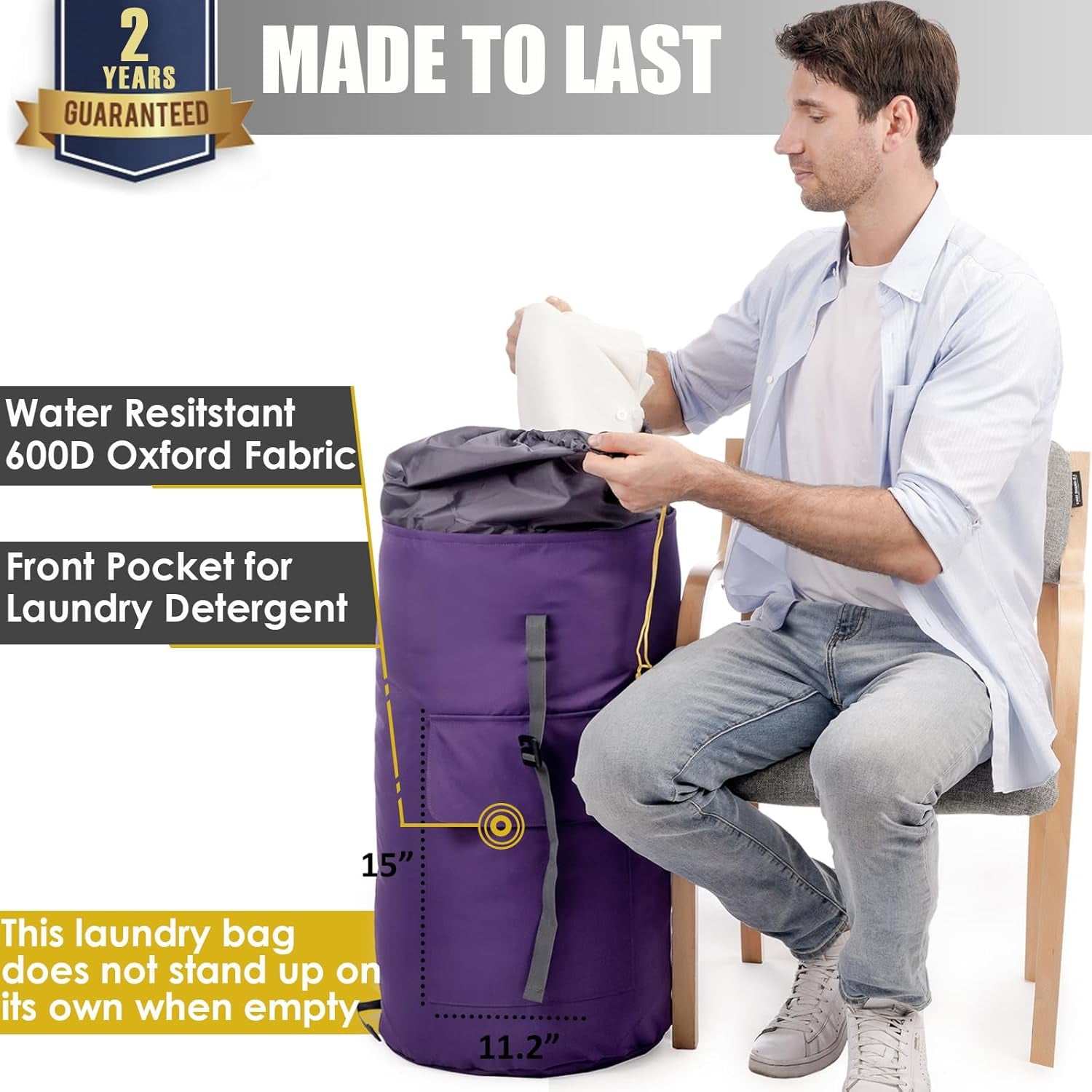 College Laundry Bag Extra Large Heavy Duty, Purple 115L Laundry Backpack Bag with Handle, Sturdy Dorm Laundry Bag with Drawstring Closure, Heavy Duty Laundry Bag for College, Camp, Laundromat