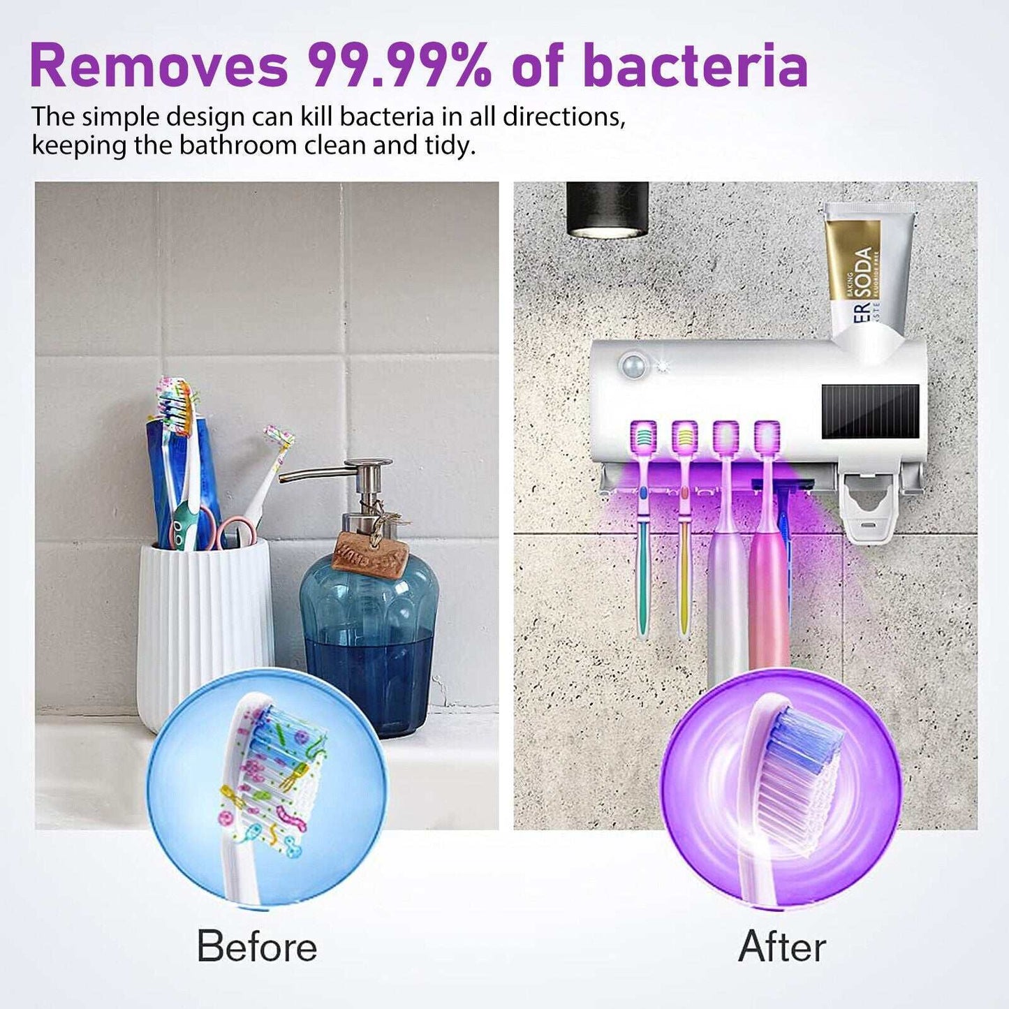 UV Light Sterilizer Toothbrush Holder Cleaner Automatic Toothpaste Dispenser New